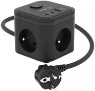 Listwy zasilające - Listwa zasilająca Kerg Kostka zasilająca 3-gniazdowa + szybka ładowarka USB-A+USB-C 1,5m 3×1,5mm2 H05VV-F 16A/250V~ Smart czarna - miniaturka - grafika 1