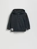 Bluzy i sweterki niemowlęce - Reserved - Bawełniany longsleeve z kapturem - granatowy - miniaturka - grafika 1