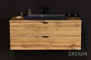 Szafka łazienkowa wisząca z czarną umywalką nablatową dąb naturalny 100 cm Victa Gante - Szafki łazienkowe - miniaturka - grafika 1