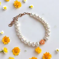 Bransoletki - Bransoletka : DAISY : perły naturalne i szklany kwiatuszek - miniaturka - grafika 1