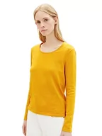 Swetry damskie - TOM TAILOR Damski sweter Basic z okrągłym dekoltem, 11216-żółty (Merigold Yellow), L - miniaturka - grafika 1
