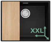 Zlewozmywaki - Zlewozmywak granitowy z dużą komorą XXL jednokomorowy Nablatowy bez ociekacza Czarny metalik Londyn 60 Slim. Baterie kuchenne i syfon do wyboru. Primagran - miniaturka - grafika 1