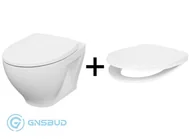 Miski WC - Cersanit Moduo Zestaw Toaleta WC podwieszana 52,5x35,5 cm CleanOn bez kołnierza z deską sedesową wolnoopadającą Slim Wrap, biały EcoBox K701-262-ECO - miniaturka - grafika 1