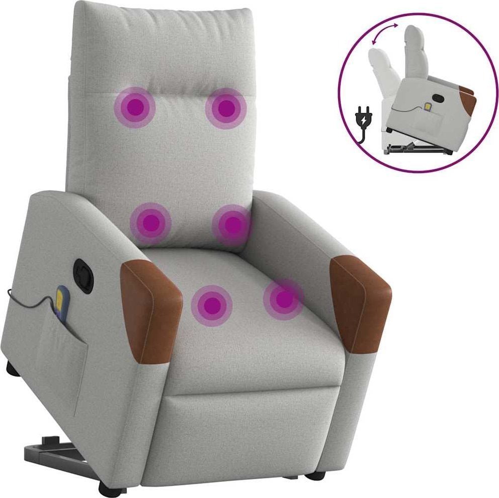 Podnoszony fotel masujący, rozkładany, szary, tkanina