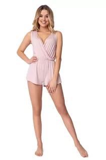 Piżamy damskie - LA098 Kombinezon typu romper gładki - różowy - grafika 1