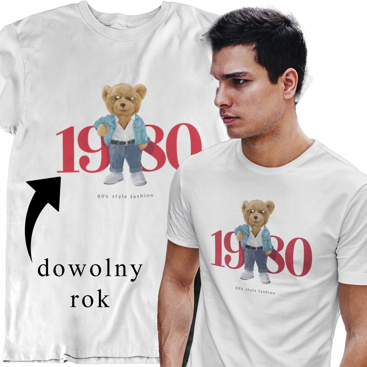 Koszulka z misiem ROCZNIK prezent dla NIEGO nadruk URODZINY 30 40 50