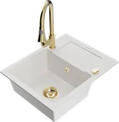 Zlewozmywaki z baterią - Mexen Enzo zlewozmywak granitowy 1-komorowy z ociekaczem i baterią kuchenną Elia, biały - 6506-20-670101-50 - miniaturka - grafika 1