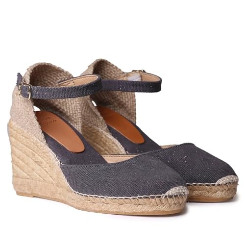 TONI PONS Piper-GY Damskie espadryle na koturnie z bawełny i lnu, Czarny (Black), 38 EU