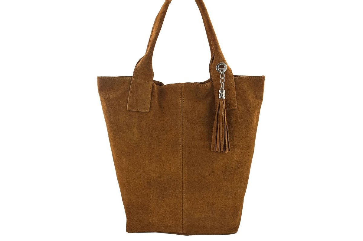 Shopper bag - torebka damska zamszowa - Brązowa jasna - Brązowy jasny