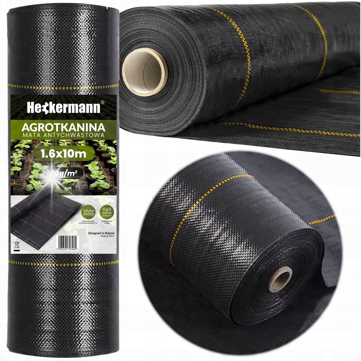 AGROTKANINA 70g 1,6x50m AGROWŁÓKNINA CZARNO ŻÓŁTA MOCNA UV 3% ANTYCHWASTOWA