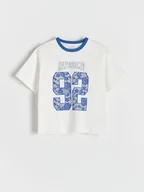 Koszulki dla dziewczynek - Reserved - Bawełniany t-shirt z nadrukiem - złamana biel - miniaturka - grafika 1