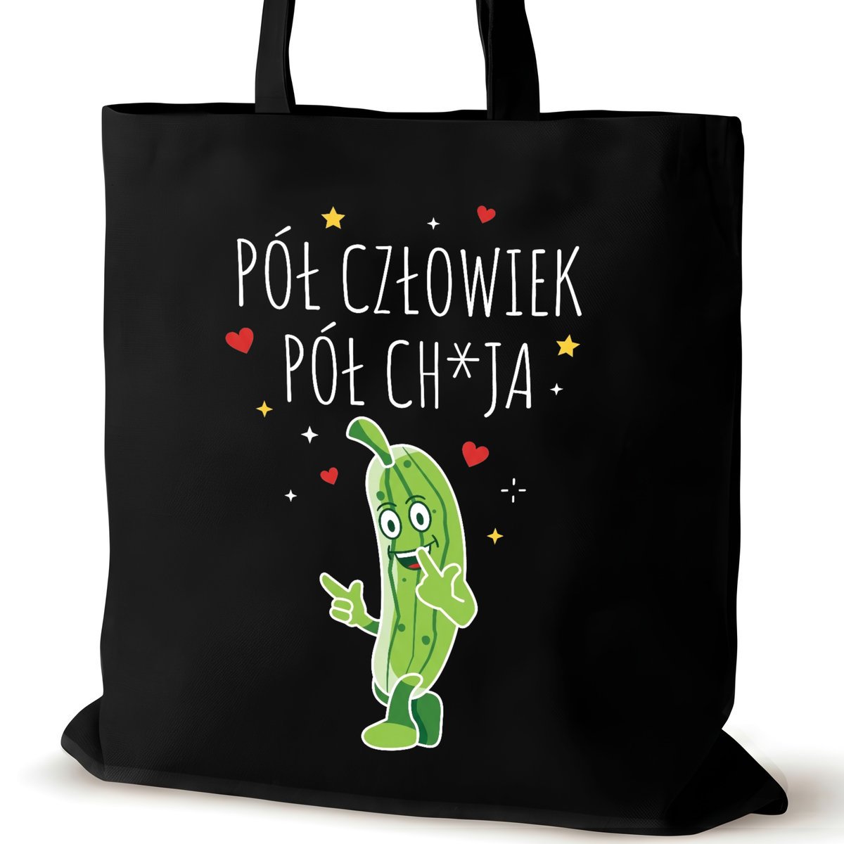 Czarna torba bawełniana dla VIRAL na ramię nadrukiem duża biura śmieszna