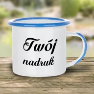 Kubki - Kubek metalowy, emaliowany 360 ml z niebieskim uszkiem i rantem z Twoim nadrukiem - miniaturka - grafika 1