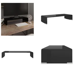 vidaXL Stolik pod telewizor/ekran szklany czarny 60x25x11 cm - szafka pod telewizor - szafki pod telewizor - meble pod telewizor - szafka pod telewizor - Szafki RTV - miniaturka - grafika 1