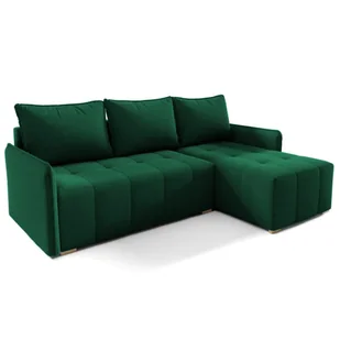 Narożnik GREND, narożnik w kształcie litery L z funkcją spania i podstawą łóżka, kolor: zielony, otomana prawa, tkanina welurowa - Narożniki - miniaturka - grafika 1