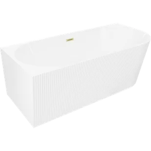 Mexen Silo wanna wolnostojąca narożna lewa ryflowana 170 x 80 cm, biała, przelew złoty szczotkowany - 52891708000L-55 - Wanny - miniaturka - grafika 1