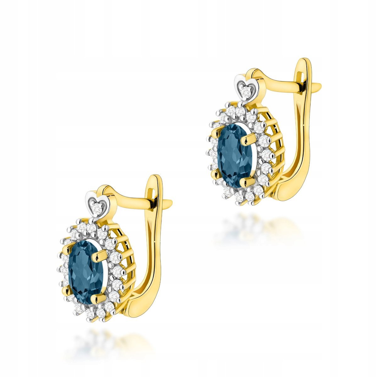Złoto 585 kolczyki niebieski topaz London Blue naturalne diamenty 2g