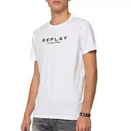 Koszulki męskie - Replay T-shirt męski, Biały (001 White), XS - miniaturka - grafika 1