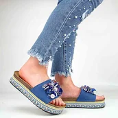 Klapki i japonki damskie - S.Barski HY077 klapki damskie na platformie niebieskie z ozdobą - miniaturka - grafika 1