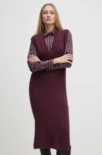 Sisley sukienka z domieszką wełny kolor fioletowy midi prosta 1276MV00T - Sukienki - miniaturka - grafika 1