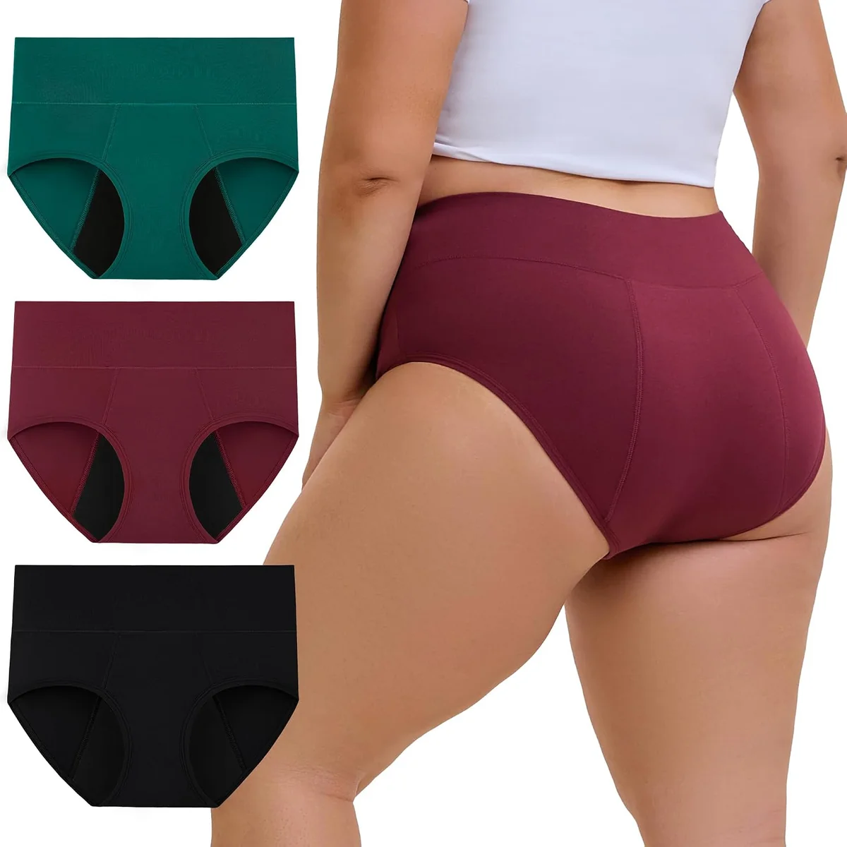 Majtki menstruacyjne 3XL czarne ciemnozielone ciemnoczerwone 3 sztuki