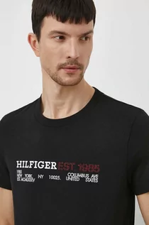 Koszulki męskie - Tommy Hilfiger t-shirt bawełniany męski kolor czarny z nadrukiem - grafika 1