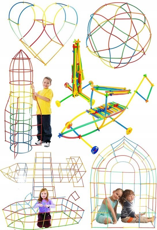 Klocki Konstrukcyjne Słomki Patyczki do Budowania Zestaw XXL 1200 elementów