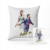 Gadżety dla niej i dla niego - ZESTAW PODUSZKA + KUBEK Prezent Messi i Ronaldo + IMIĘ - miniaturka - grafika 1