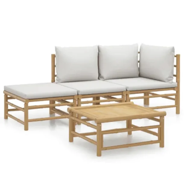 Zestaw Wypoczynkowy do Ogrodu z Bambusa: Sofa, Stół, Podnóżek, Poduszki