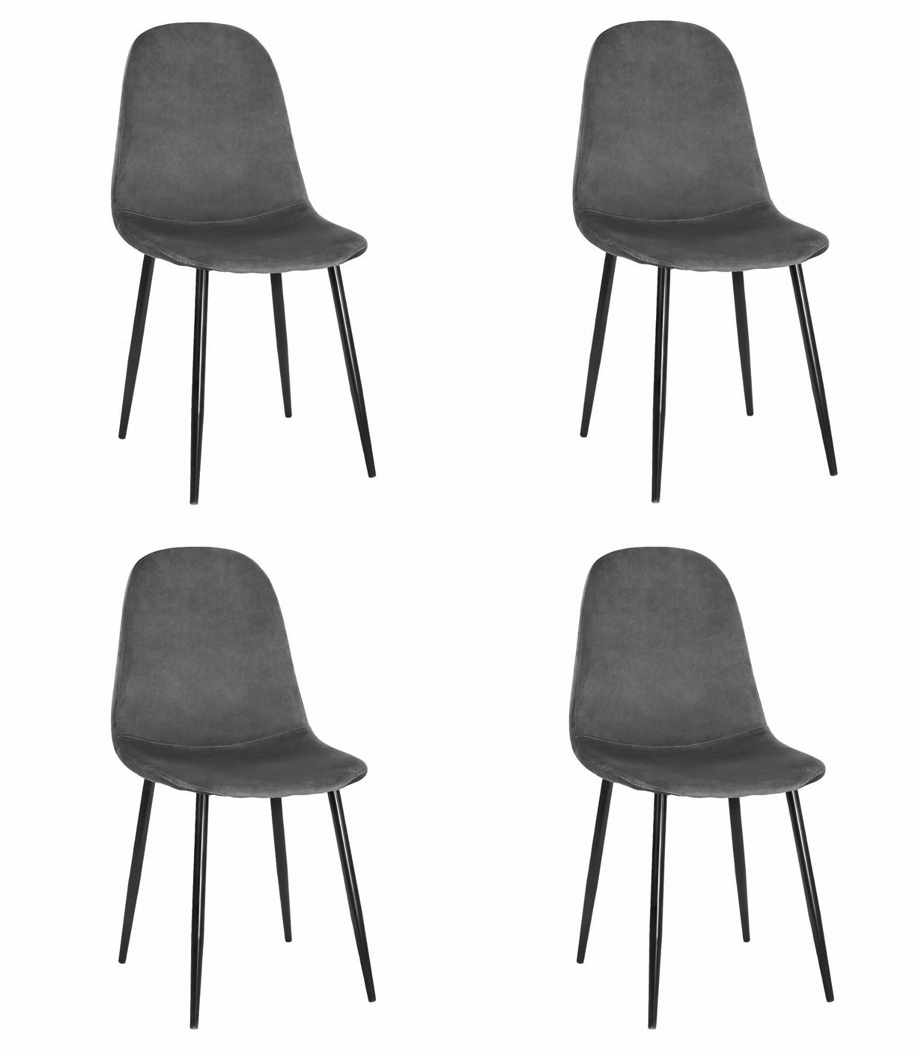 Krzesło tapicerowane COMO ciemnoszare aksamit 4 szt. czarne nogi loft