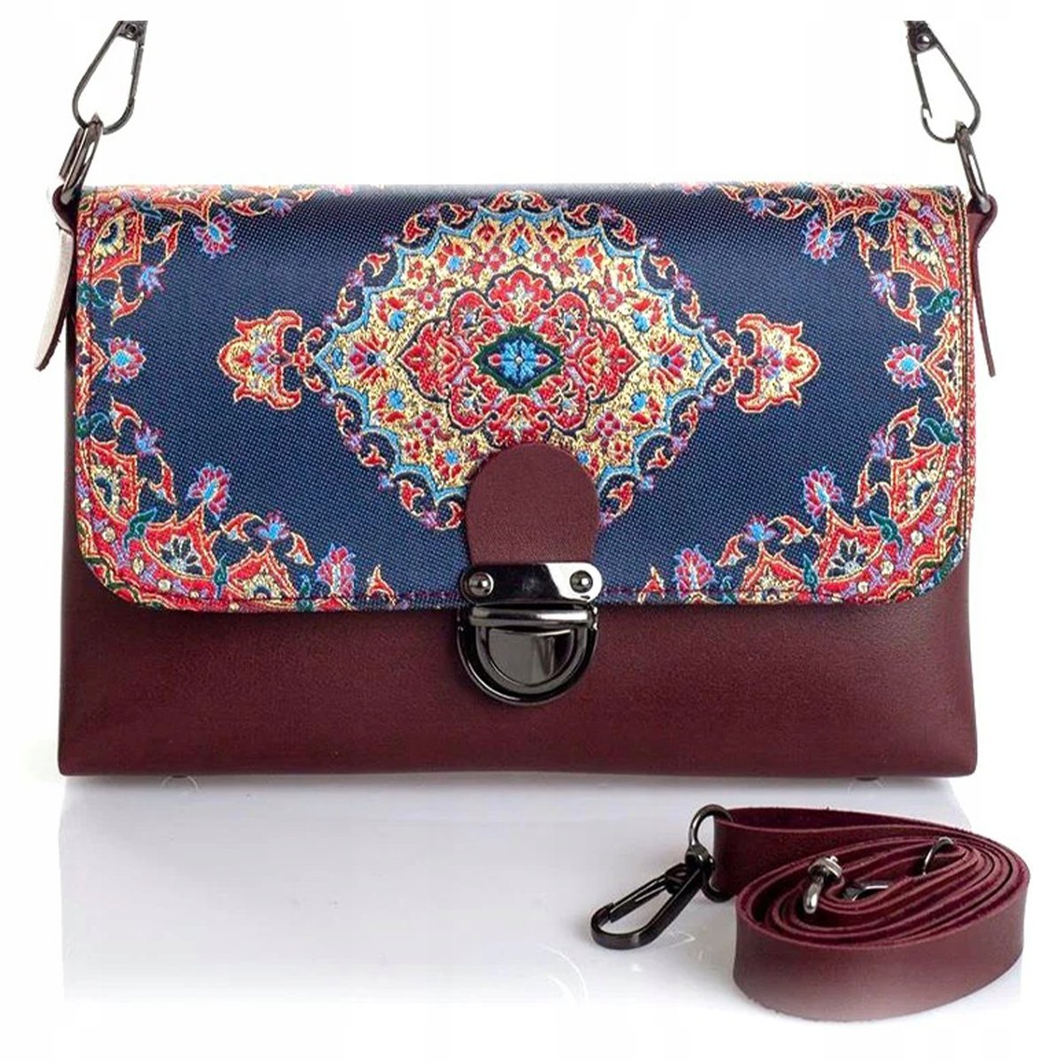 Torebka Damska Mała Listonoszka Wizytowa Elegancka Ekoskóra Orientalny Wzór