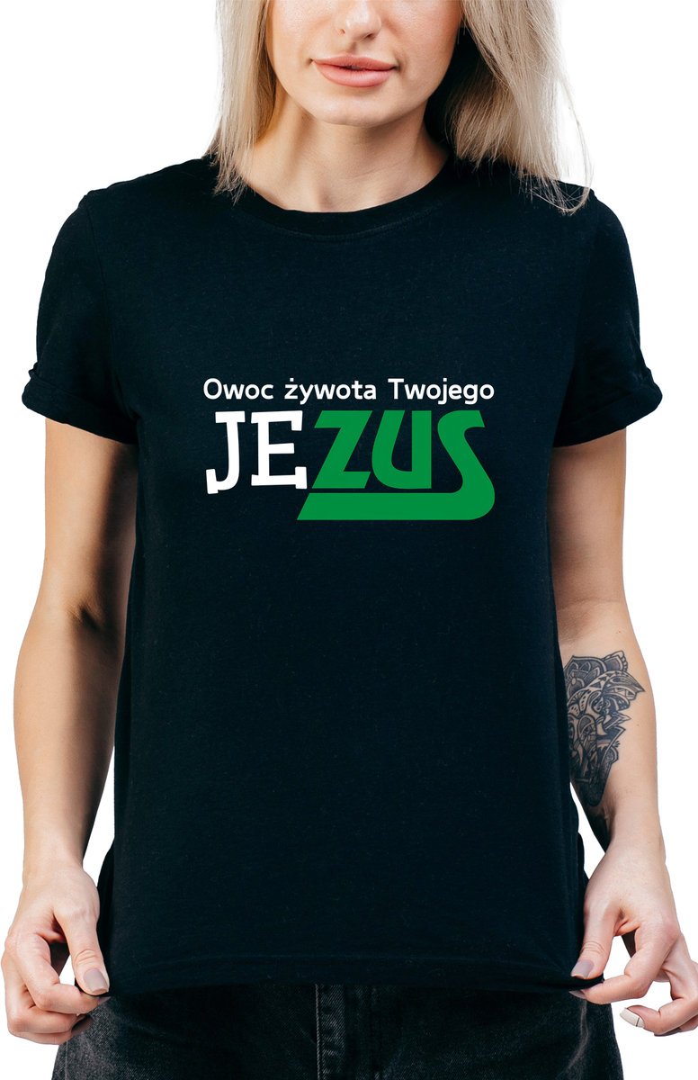 T-Shirt Damski Z Nadrukiem Y2K Prezent Zus Śmieszna Koszulka Czarna R-Xl Model A461