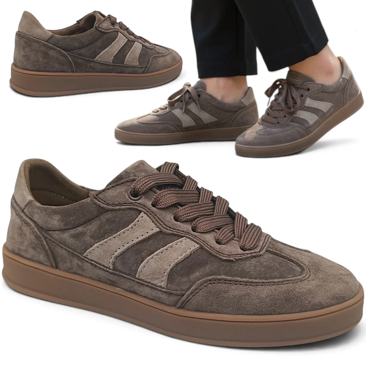 Sneakersy Damskie SKÓRZANE Sportowe Sznurowane Zamszowe Płaskie Vinceza 36