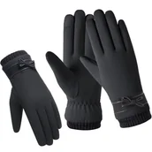 Rękawiczki - Rękawiczki zimowe damskie elegancka kokardka dotykowe do telefonu czarne - miniaturka - grafika 1