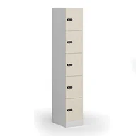 Szafki biurowe - Szafka ubraniowa ze schowkami, 5 schowków, 1850 x 300 x 500 mm, zamek mechaniczny z kodem, drzwi laminowane, brzoza - miniaturka - grafika 1