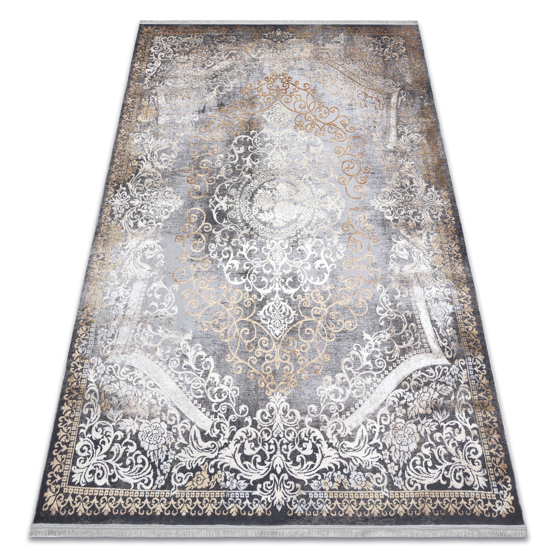 Dywan LUCE 91 nowoczesny Ornament vintage przecierany - Strukturalny / musztarda szary 115x170 cm