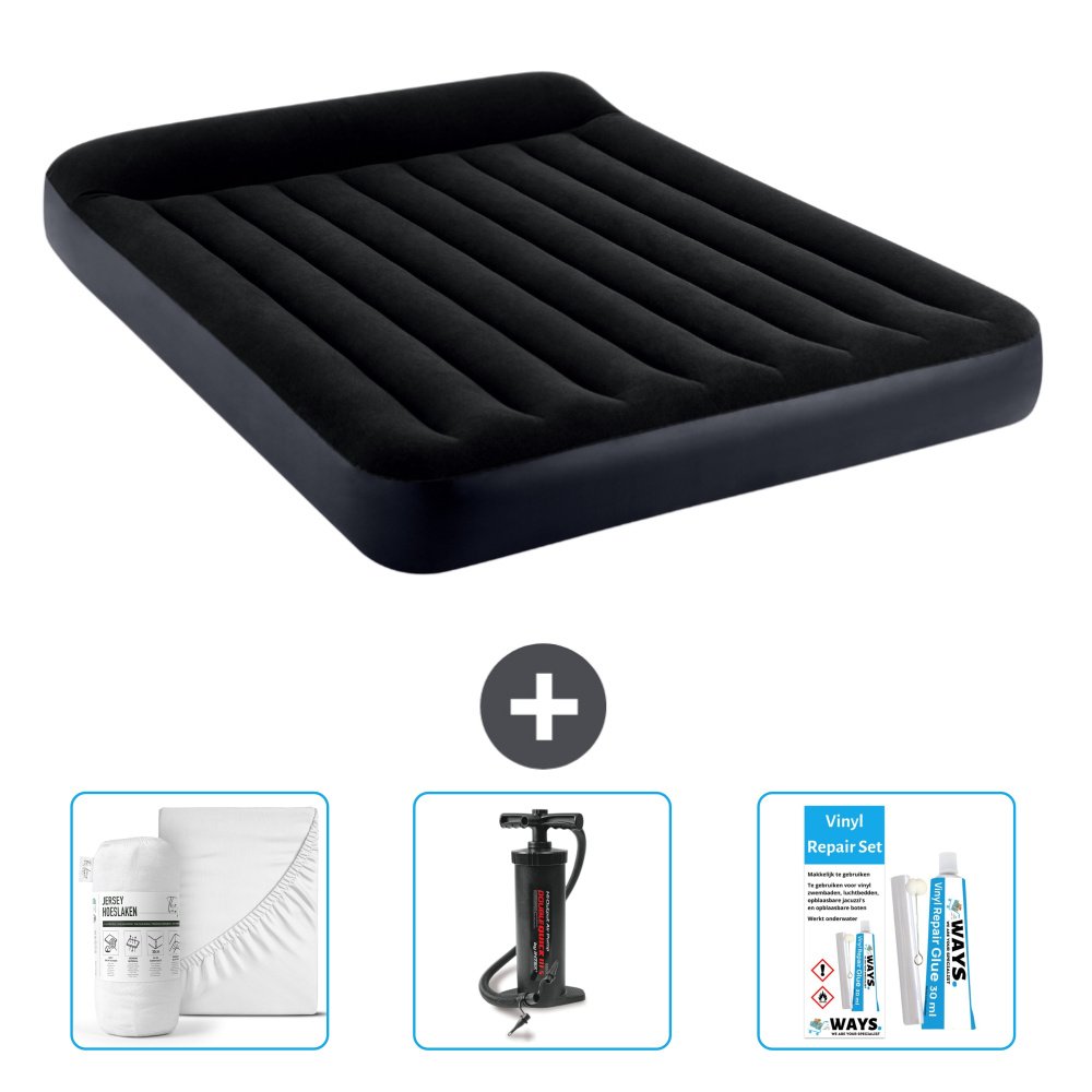 Dmuchane łóżko Intex - 2 osoby - 152 x 203 x 25 cm - Ciemnoniebieski - Zawiera prześcieradło - Pompka i zestaw naprawczy