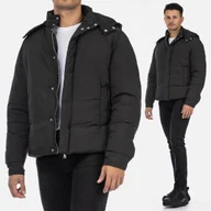 Kurtki męskie - Czarna kurtka męska puchowa przejściowa zimowa oversize lekka kaptur QQ161B83-BLACK XL Czarny - miniaturka - grafika 1