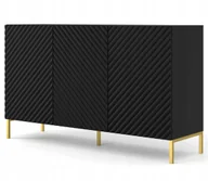 Komody - Komoda Surf 150 cm 3D frez czarny mat nóżki metalowe złote frezowane fronty - miniaturka - grafika 1