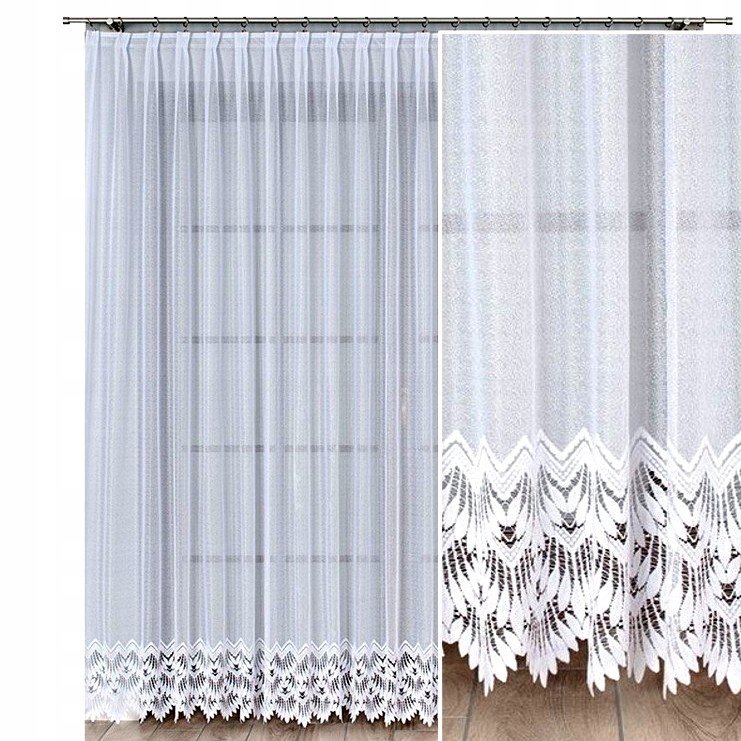 Felicja 500x220cm firana żakardowa prosta ze wzorem (gotowa) z obszyciem