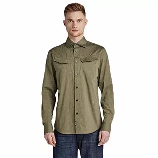 Koszule męskie - G-STAR RAW Męska koszula Slant Pocket Slim Shirt, wielokolorowa (Shadow Olive Htr C965-D421), M - grafika 1