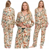 Piżamy damskie - Piżama Damska Koszula Góra Rozpinana Długi Rękaw Spodnie Wiskoza 2XL MORAJ - miniaturka - grafika 1