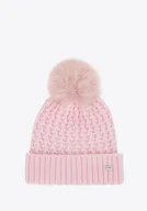 Czapki damskie - Czapka damska o splocie w drobny wzór jasnoróżowa - miniaturka - grafika 1