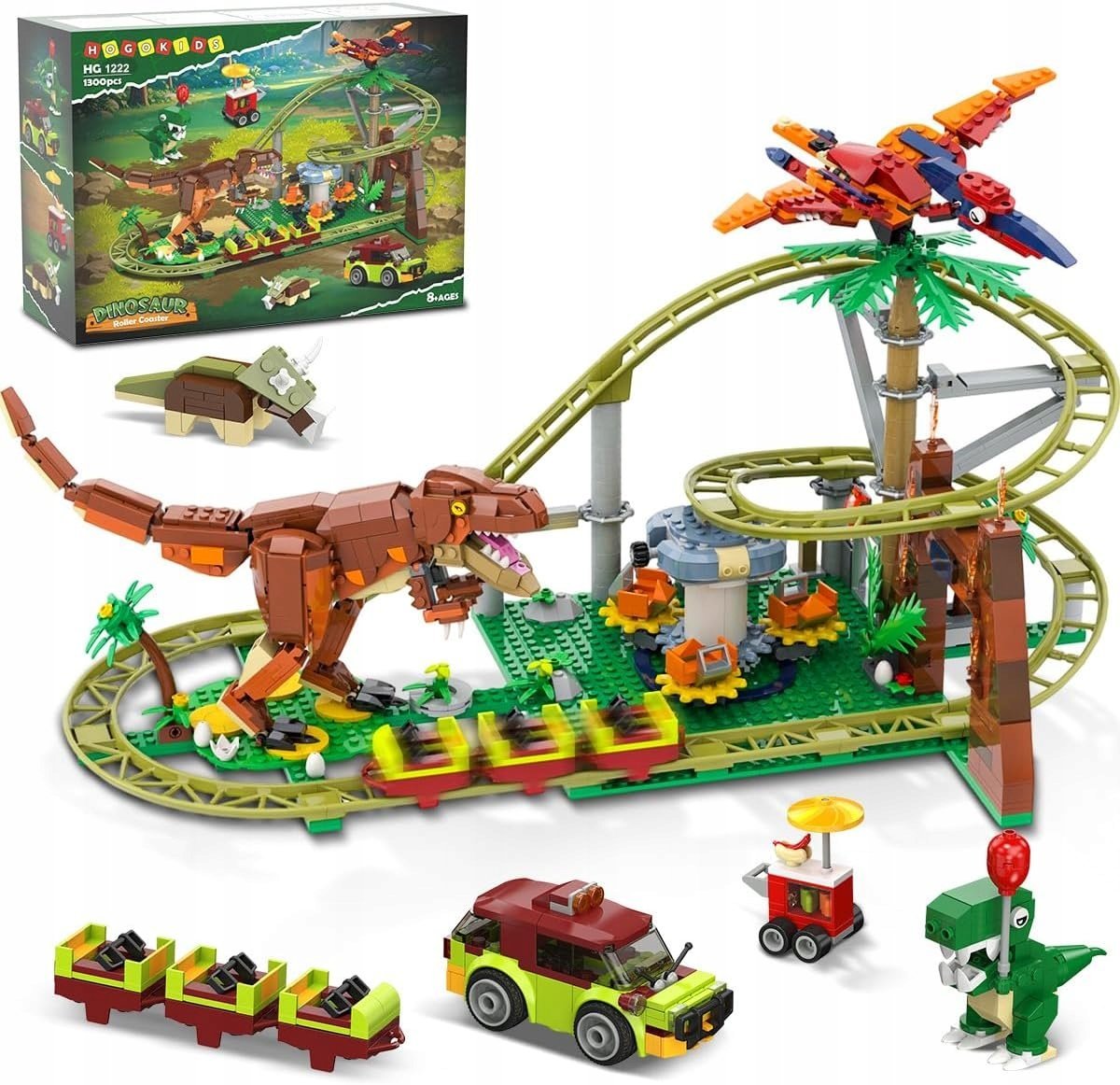 KLOCKI KONSTRUKCYJNE KOLEJKA GÓRSKA DINOZAUR TOR WYŚCIGOWY 1222el PREZENT!