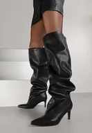 Kozaki damskie - Czarne Kozaki na Szpilce z Marszczoną Cholewką Giolara - Renee - miniaturka - grafika 1
