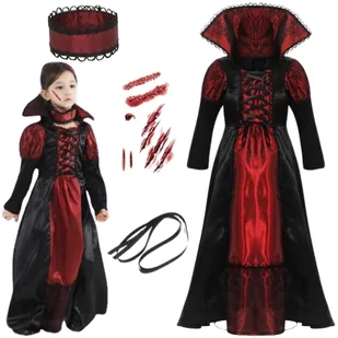 Strój Wampirzycy Przebranie Kostium Wampirzyca Drakula Na Halloween 110 116 - Stroje karnawałowe - miniaturka - grafika 1