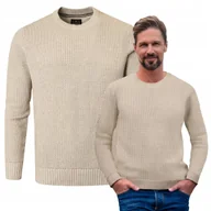 Swetry męskie - Elegancki SWETER Męski BEŻOWY Bawełniany Premium Ciepły JONE L Pako Jeans - miniaturka - grafika 1