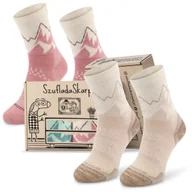 Skarpetki męskie - Zestaw Comodo Cienkich Skarpetek Termoaktywnych Merino, Antybakteryjne. W Pudełku Prezentowym Dla Niej, 39-42. Różowo-beżowe, Wiosna/lato. - miniaturka - grafika 1