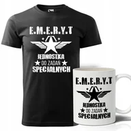 Gadżety dla niej i dla niego - ZESTAW CZARNA KOSZULKA BIAŁY KUBEK IDELANY PREZENT DLA EMERYTA ROZMIAR - M - miniaturka - grafika 1