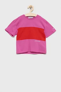 Koszulki dla dziewczynek - Calvin Klein Jeans Jeans t-shirt bawełniany dziecięcy kolor różowy - grafika 1
